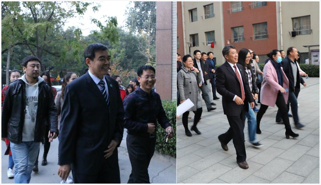 刚送走外宾的赵宗更书记与庞彦强院长立即参加到健步走活动中来