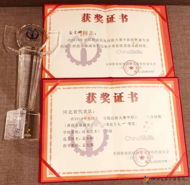 2018年孟史娜所教学生孟小彤获得全国职业院校技能大赛一等奖,本人获优秀指导教师奖